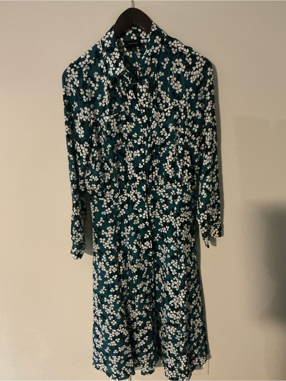 Who What Wear Teal Floral Long-Sleeve Collared Shirt Dress